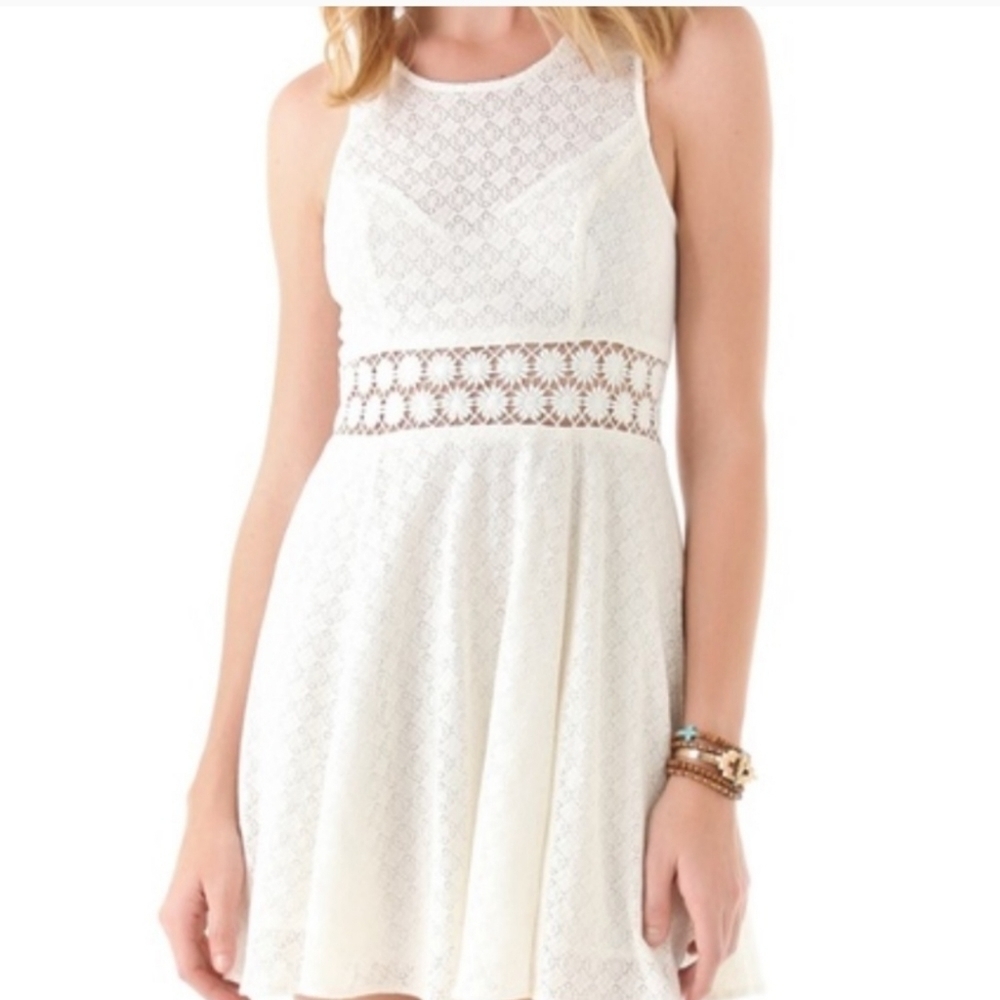 FREE PEOPLE beige cream daisy cut out sleeveless lined floral lace dress - Picture 13 of 13